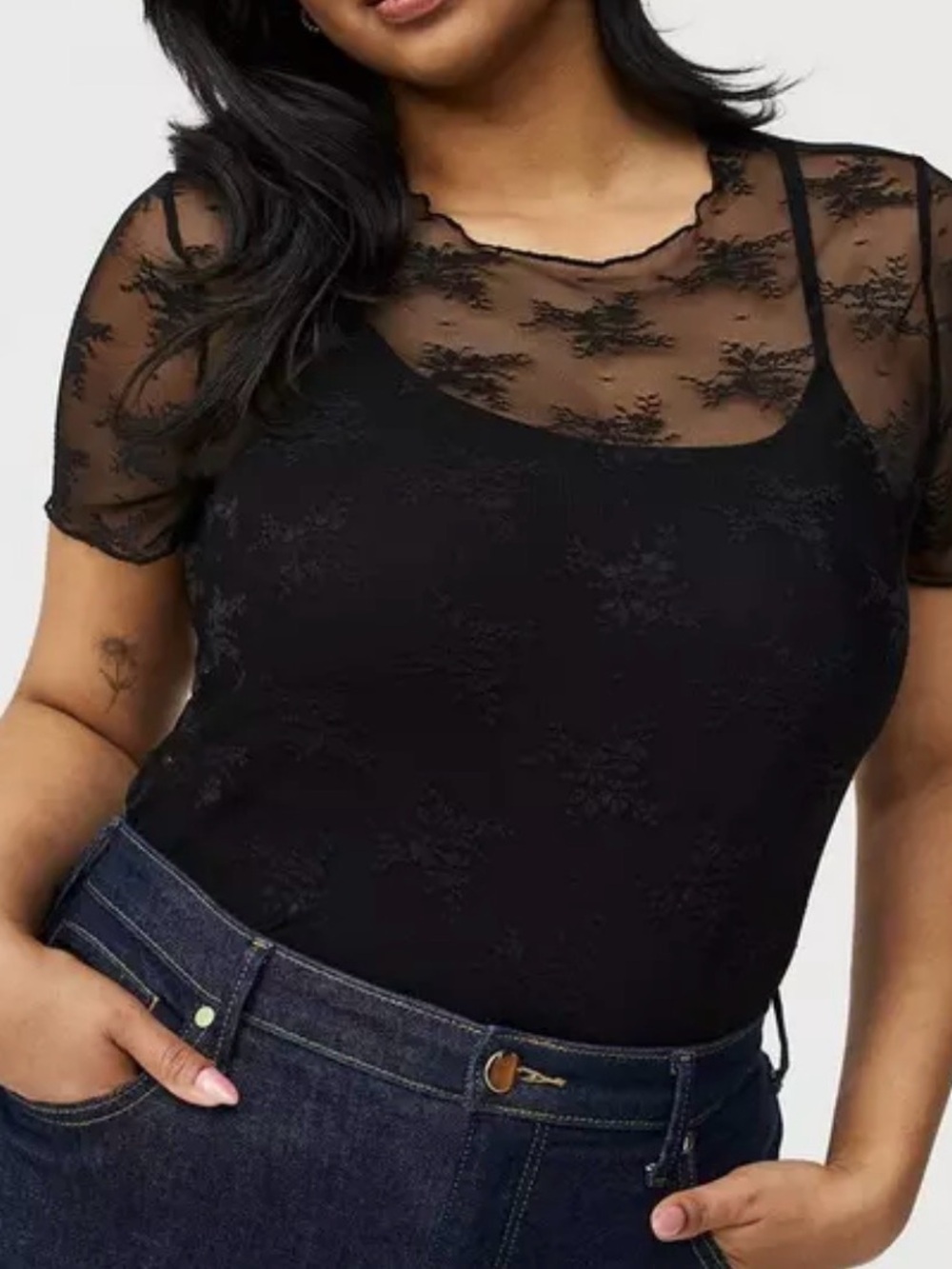 Torrid Sheer Lace Short Sleeve Top size 1
